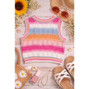 Cotton On Knit Tank Top Small Pastel Striped Sleeveless Spring Summer